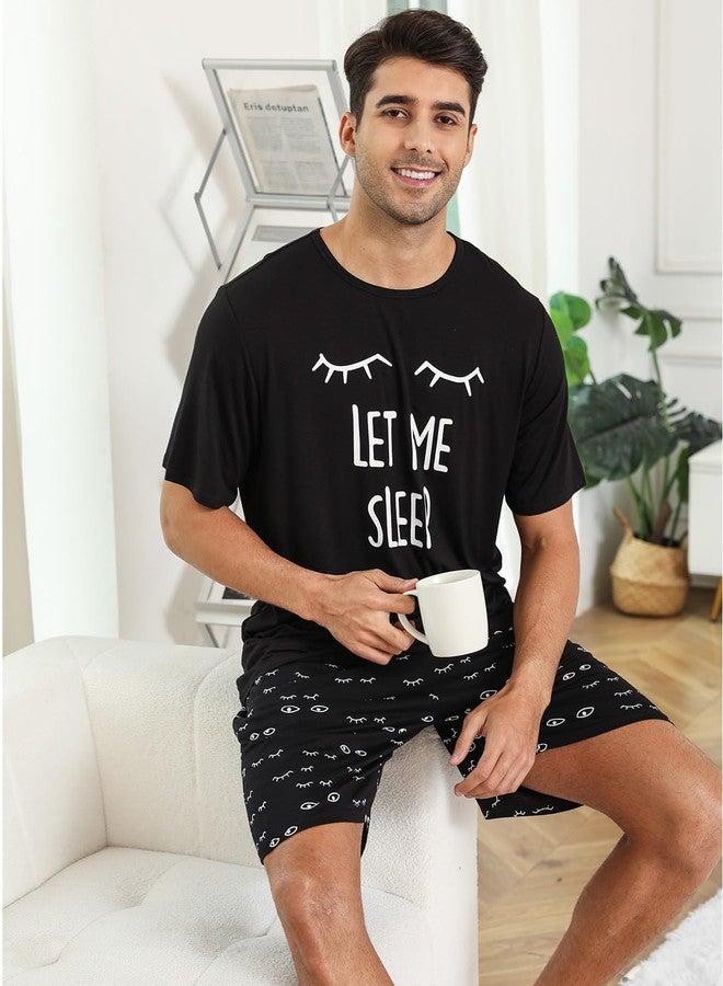 EISHOPEER Mens Pajamas 2 Piece Lounge Sets Printed Matching Outfits Shorts Sleep Set Sleepwear Loungewear Black XX-Large - Image 4